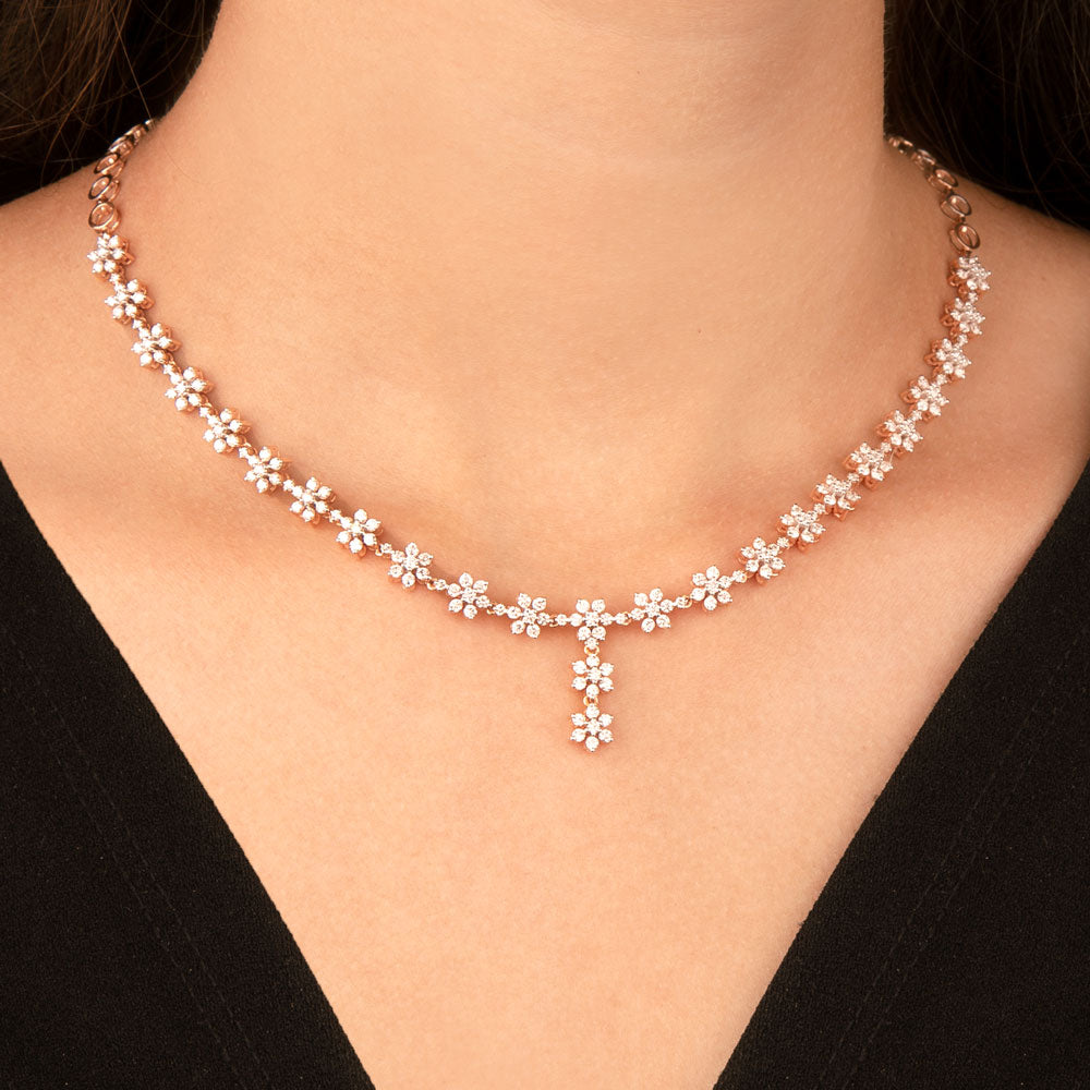 18K Rose Gold Diamond Necklace - 3.93ct VVS-VS-HI