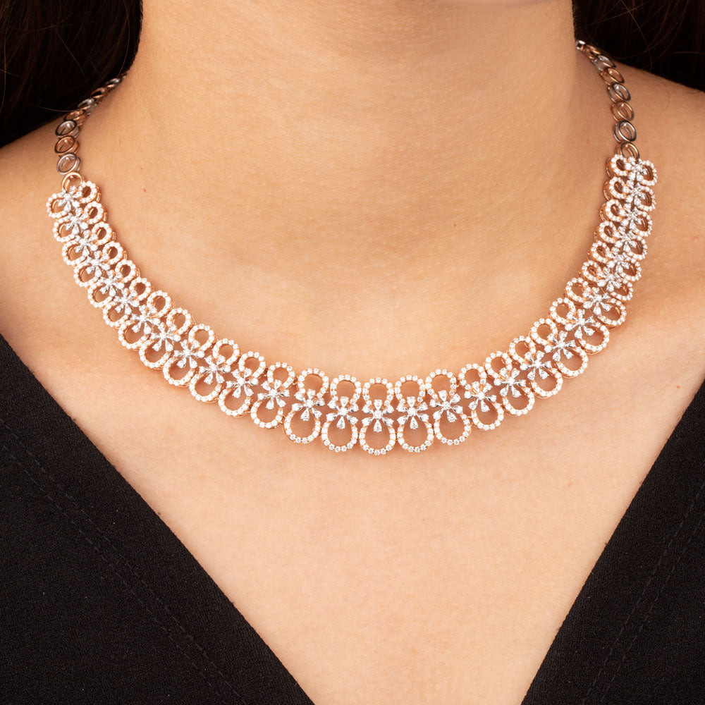 18K Rose Gold Diamond Necklace - 6.71ct VVS-VS-GH