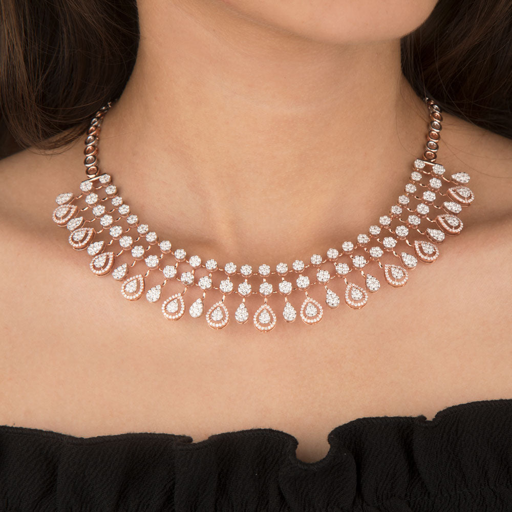 14K Rose Gold Diamond Necklace - 9.81ct VS-SI-FG