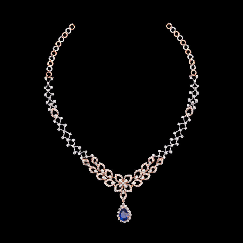 14K Rose Gold Diamond Necklace - 3.508ct VVS-VS-GH with Colour Stones