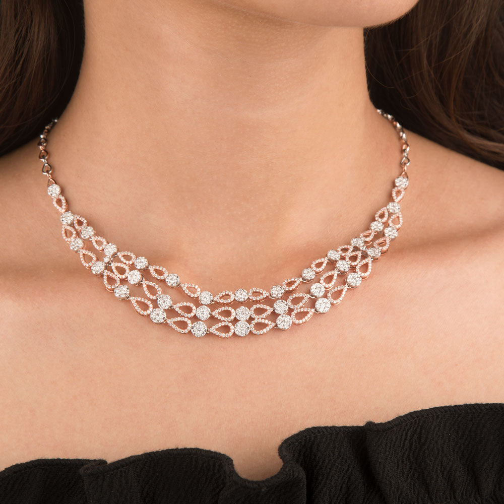 14K Rose Gold Diamond Necklace - 6.2ct VS-SI-FG
