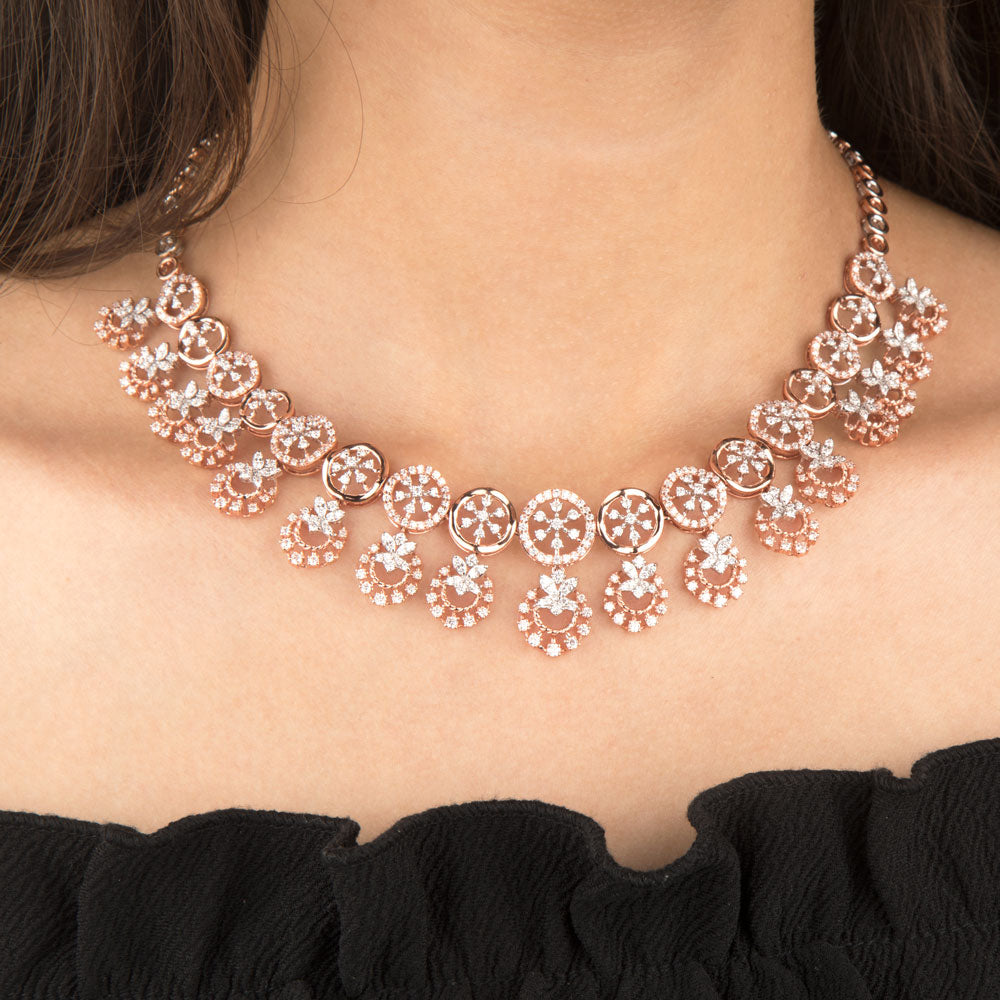 14K Rose Gold Diamond Necklace - 6.61ct VS-SI-FG