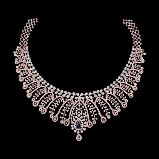 14K Rose Gold Diamond Necklace - 12.32ct VVS-VS-GH with Colour Stones