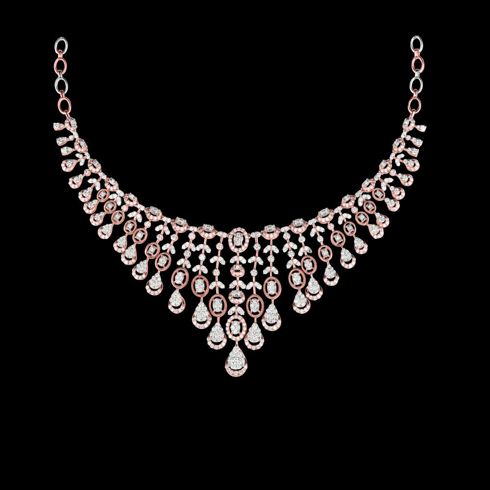14K Rose Gold Diamond Necklace - 8.77ct VS-SI-FG