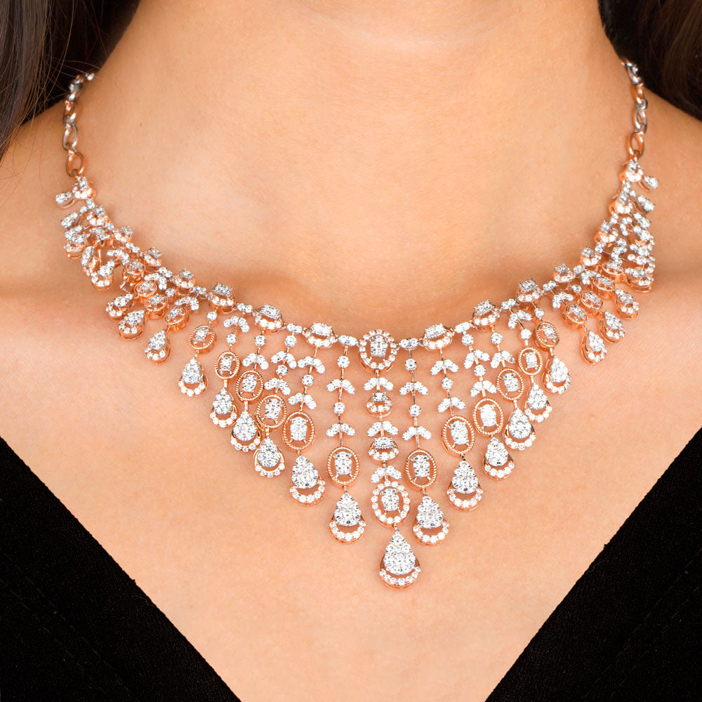14K Rose Gold Diamond Necklace - 8.77ct VS-SI-FG