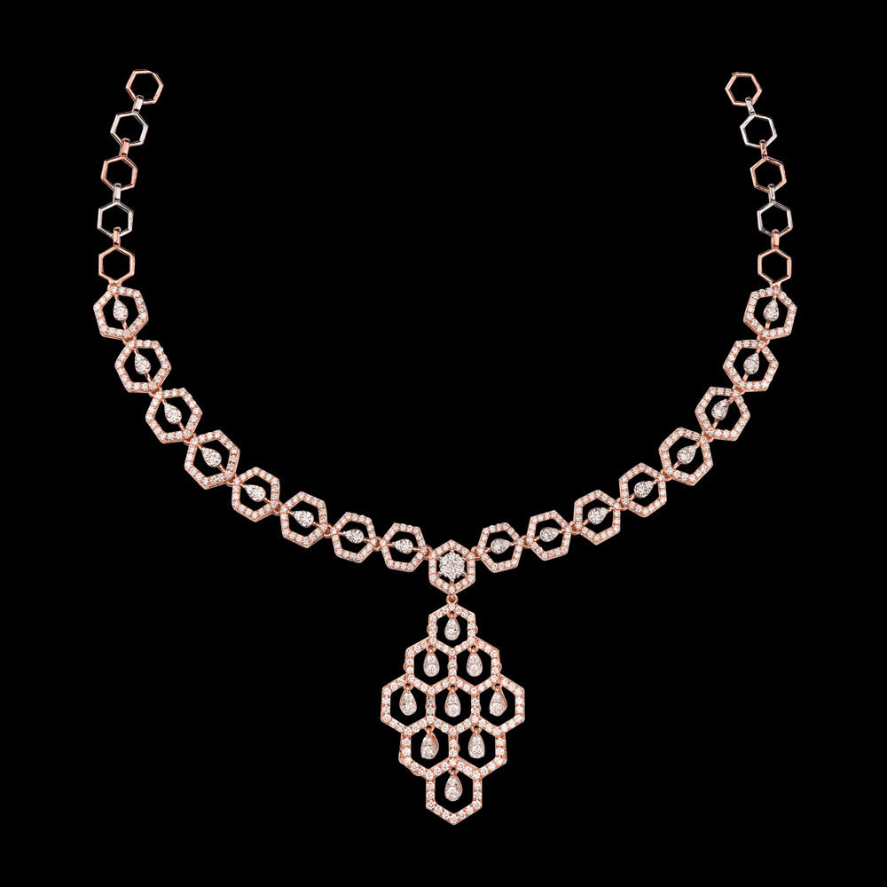 18K Rose Gold Diamond Necklace - 4.509ct VVS-VS-GH