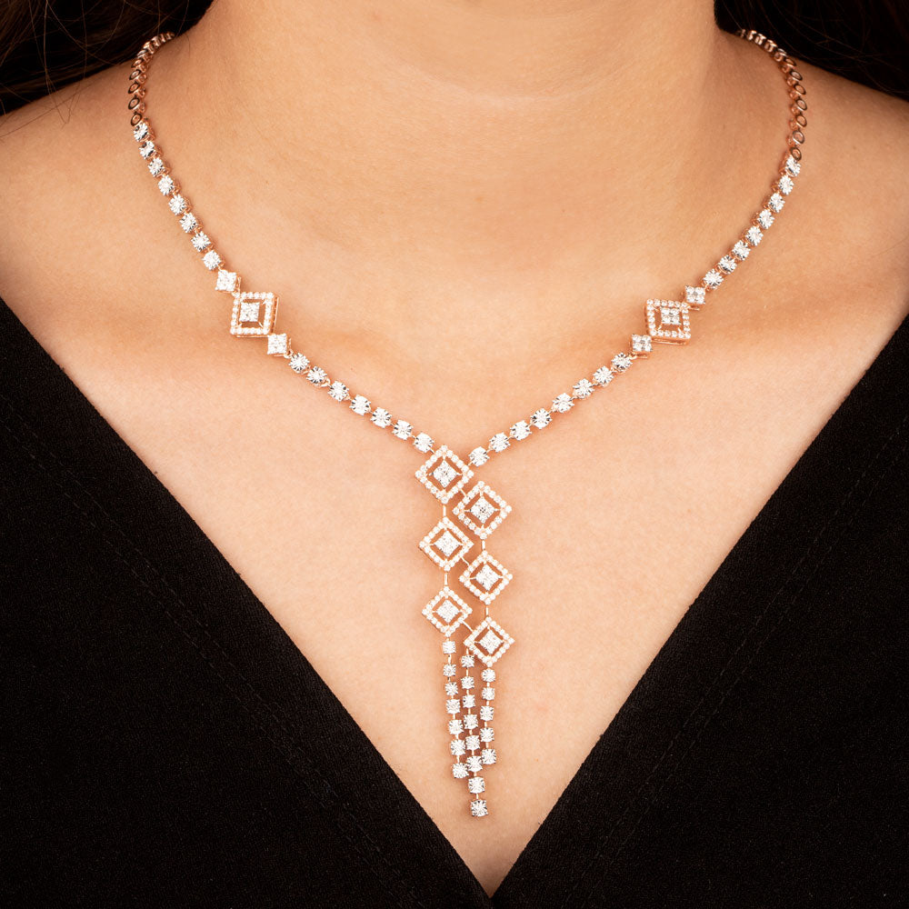 14K Rose Gold Diamond Necklace - 3.08ct VVS-VS-GH