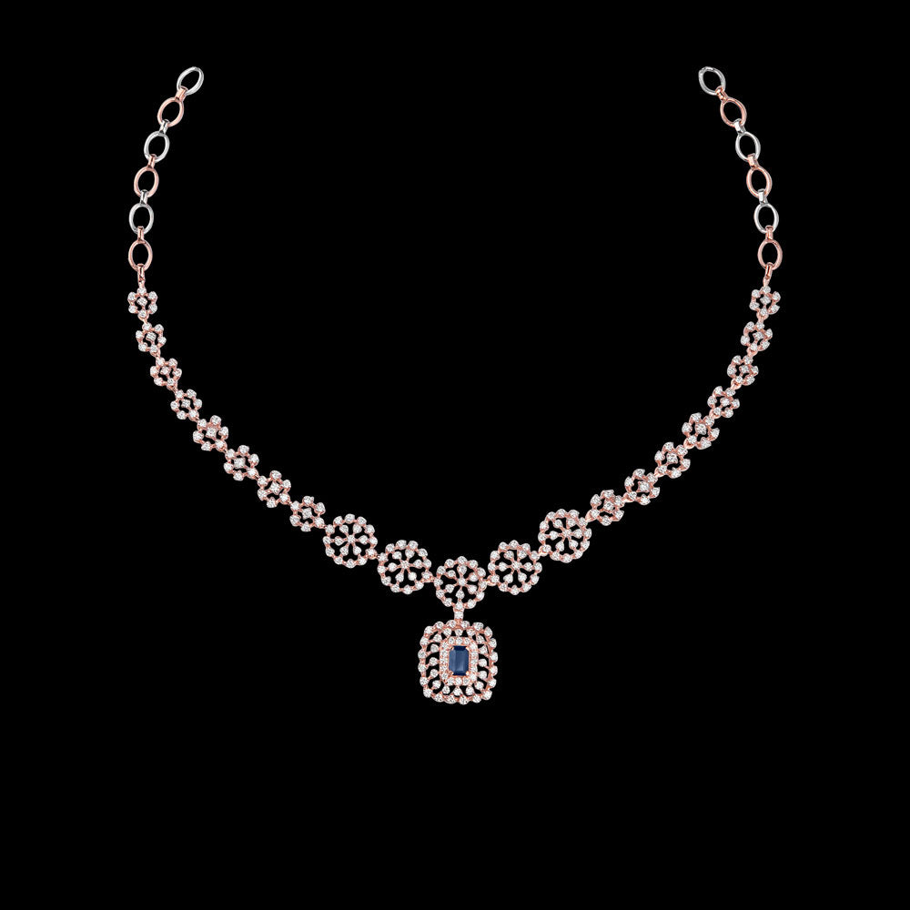 18K Rose Gold Diamond Necklace - 3.232ct VVS-VS-GH with Colour Stones