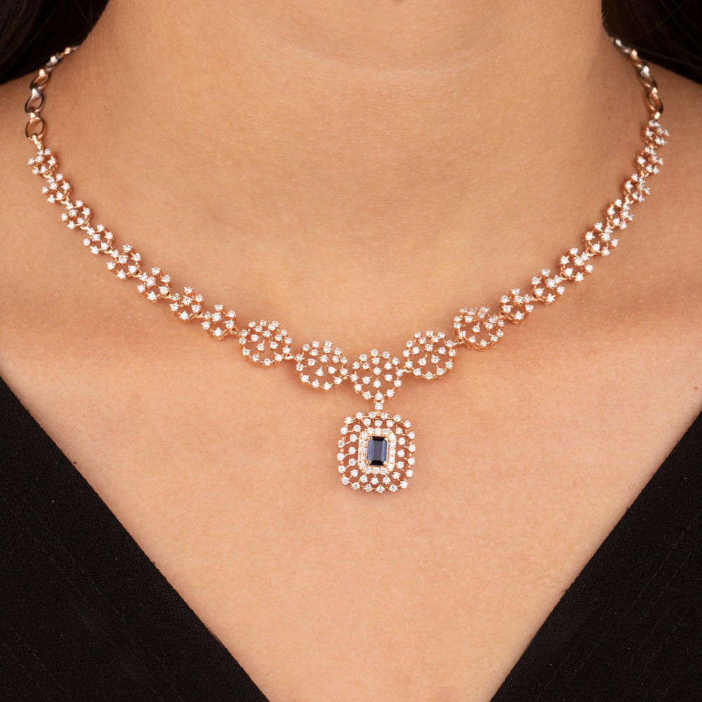 18K Rose Gold Diamond Necklace - 3.232ct VVS-VS-GH with Colour Stones