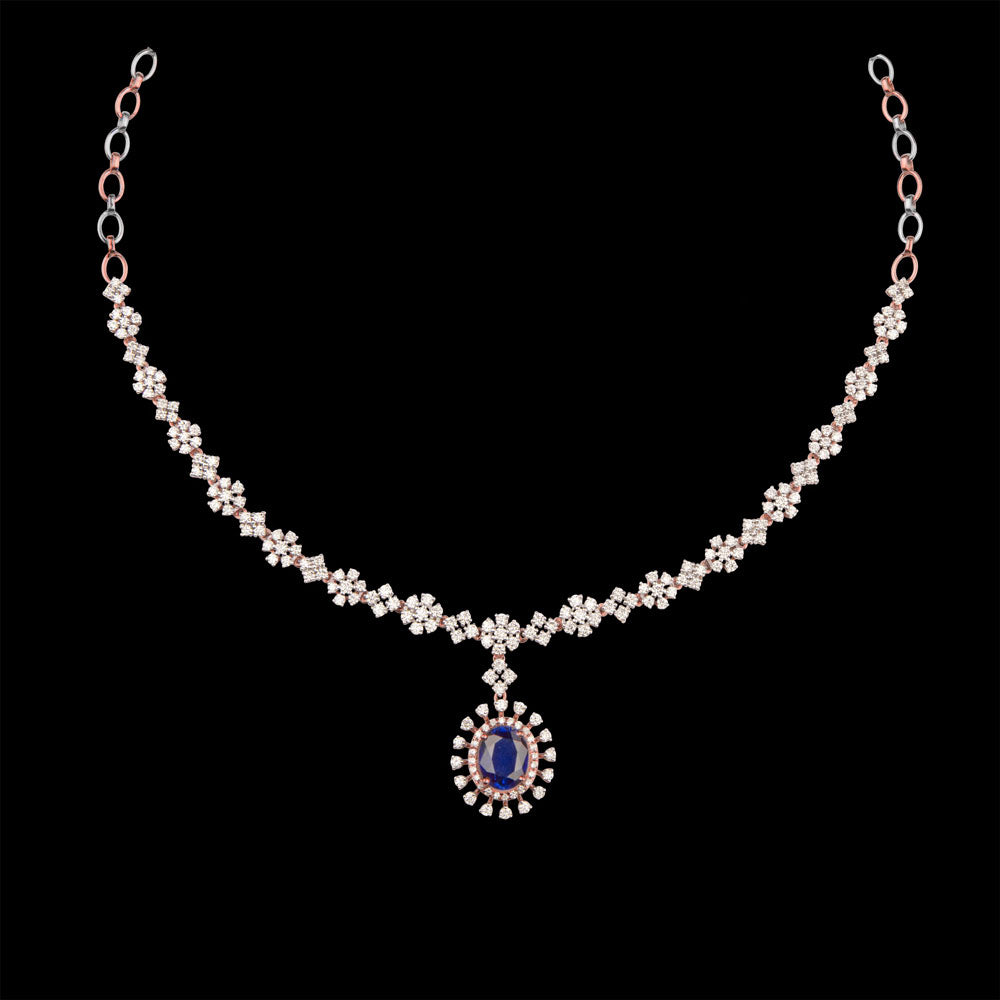 18K Rose Gold Diamond Necklace - 4.13ct VVS-VS-GH with Colour Stones