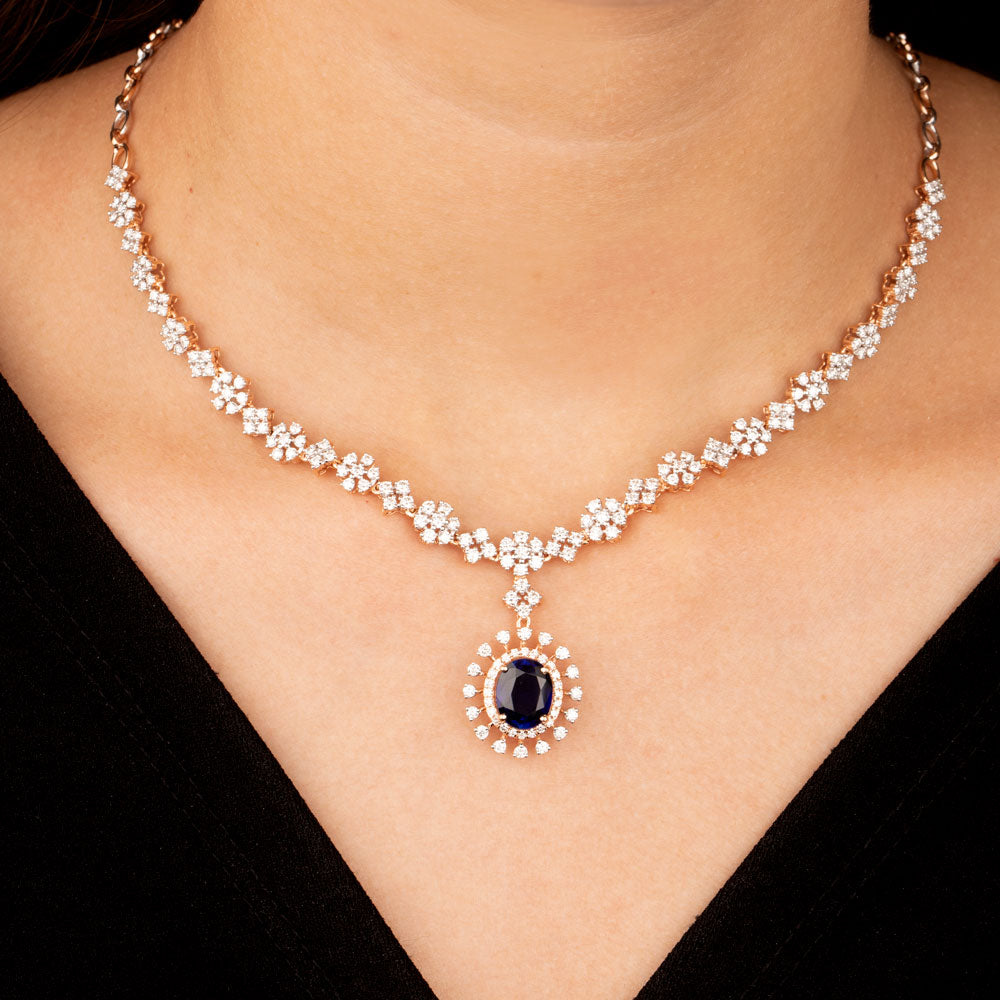 18K Rose Gold Diamond Necklace - 4.13ct VVS-VS-GH with Colour Stones