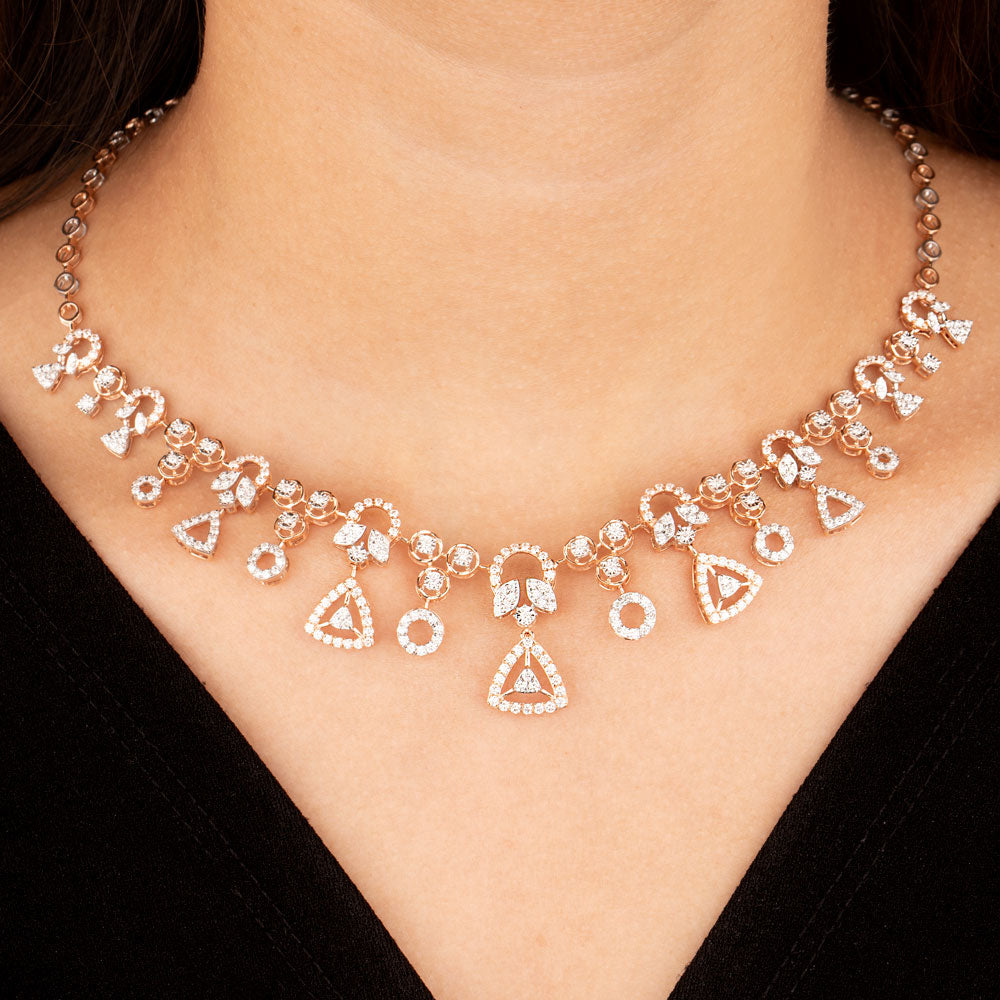 18K Rose Gold Diamond Necklace - 3.99ct VVS-VS-GH