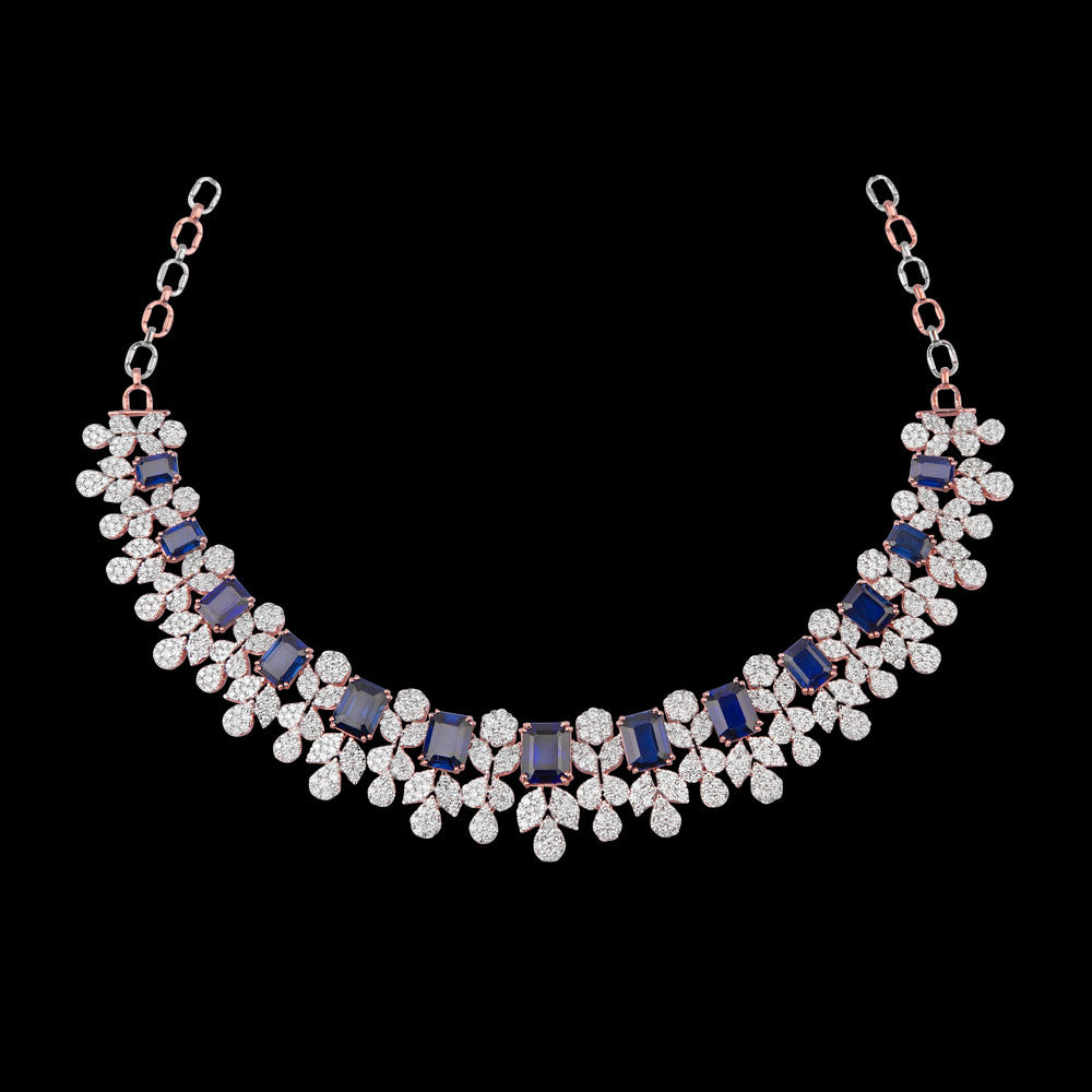 18K Rose Gold Diamond Necklace - 12.11ct VVS-VS-GH with Colour Stones