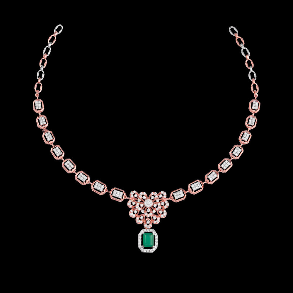 14K Rose Gold Diamond Necklace - 2.78ct VVS-VS-GH with Colour Stones