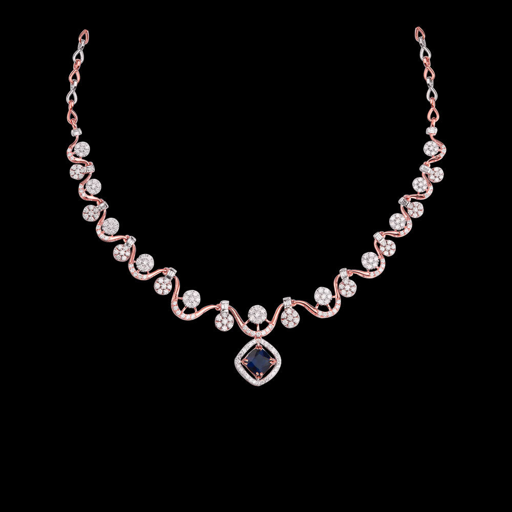 18K Rose Gold Diamond Necklace - 3.513ct VS-SI-FG with Colour Stones