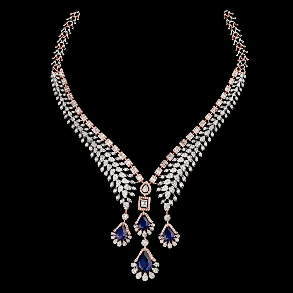 18K Rose Gold Diamond Necklace - 11.303ct VS-SI-FG with Colour Stones