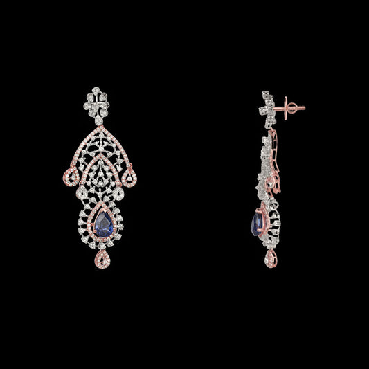 14K Rose Gold Diamond Jewellery - 4.12ct VVS-VS-GH with Colour Stones