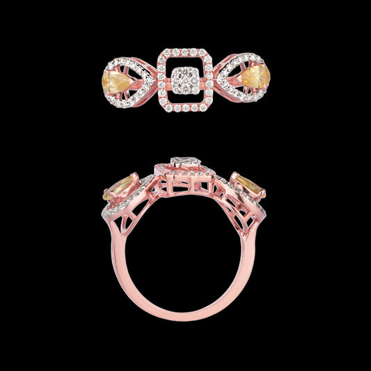 18K Rose Gold Diamond Ring - 0.36ct VVS-VS-GH with Colour Stones