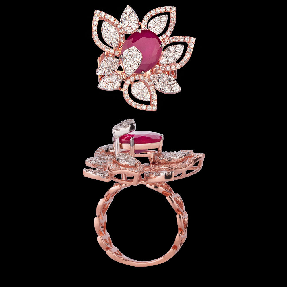 14K Rose Gold Diamond Ring - 1.61ct VVS-VS-GH with Colour Stones