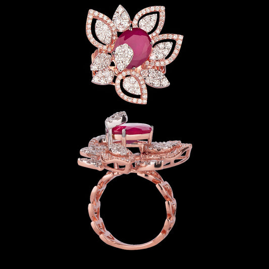 14K Rose Gold Diamond Ring - 1.61ct VVS-VS-GH with Colour Stones
