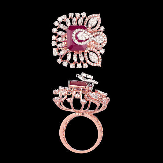 14K Rose Gold Diamond Ring - 1.79ct VVS-VS-GH with Colour Stones