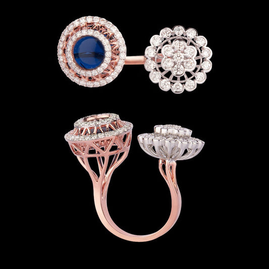 14K Rose Gold Diamond Ring - 1.17ct VVS-VS-GH with Colour Stones
