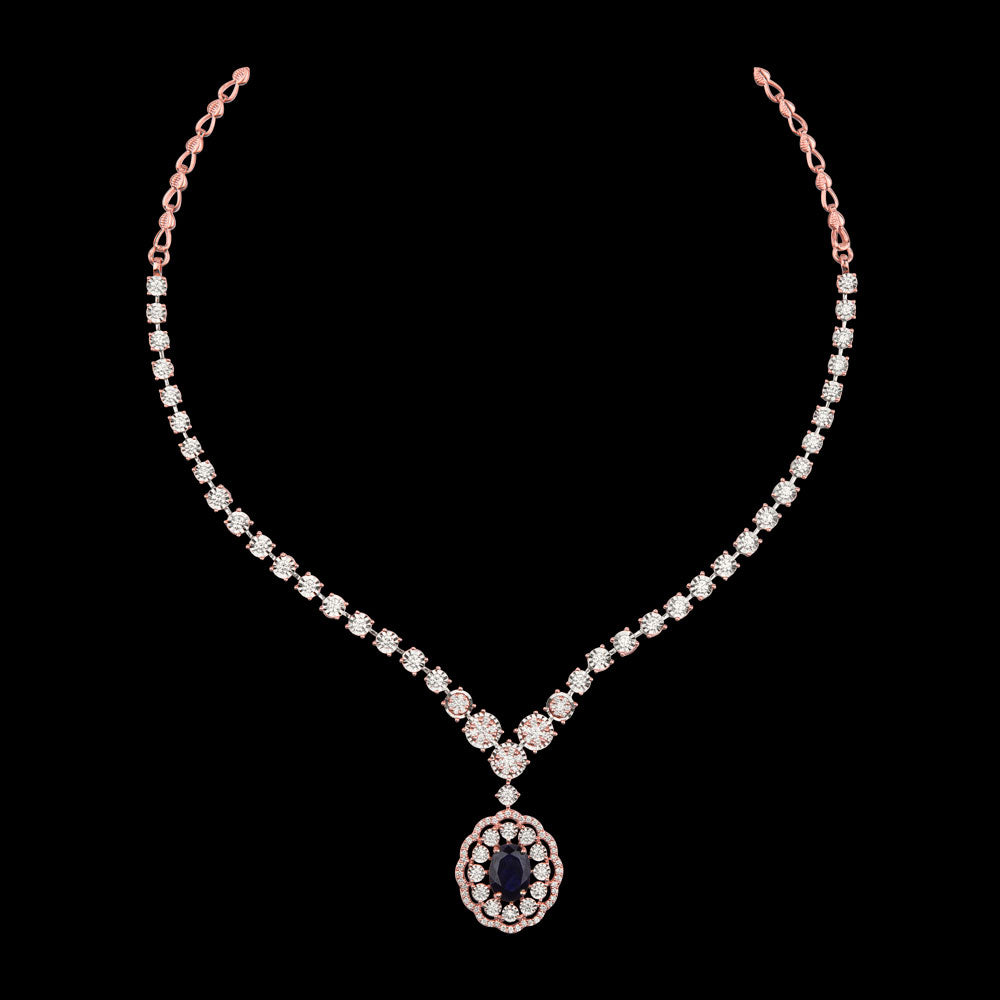 14K Rose Gold Diamond Necklace - 2.61ct VVS-VS-GH with Colour Stones