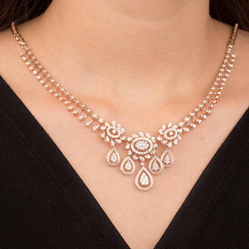 14K Rose Gold Diamond Necklace - 4.99ct VVS-VS-GH