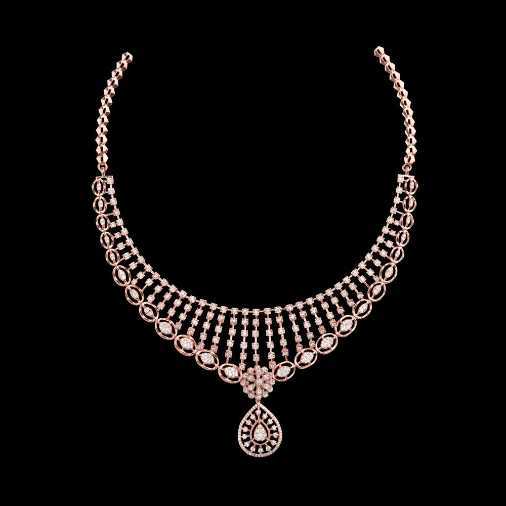 14K Rose Gold Diamond Necklace - 4.11ct VVS-VS-GH