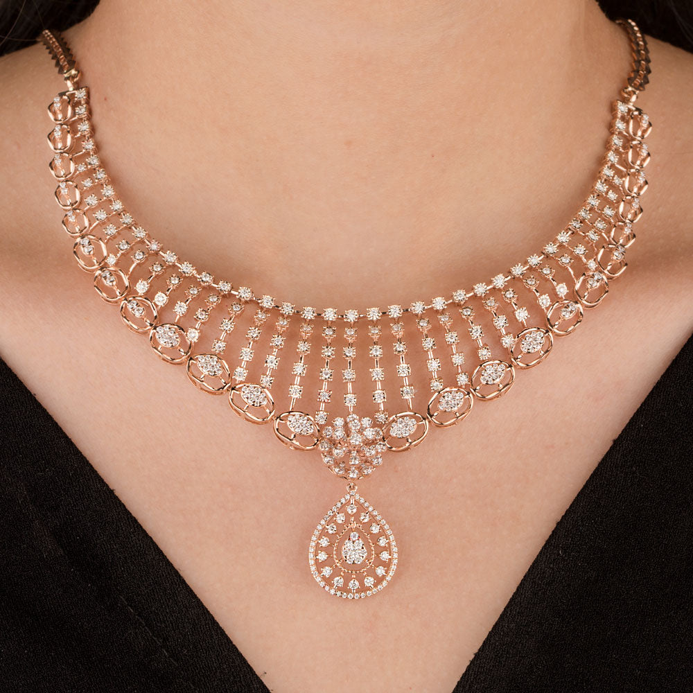 14K Rose Gold Diamond Necklace - 4.11ct VVS-VS-GH