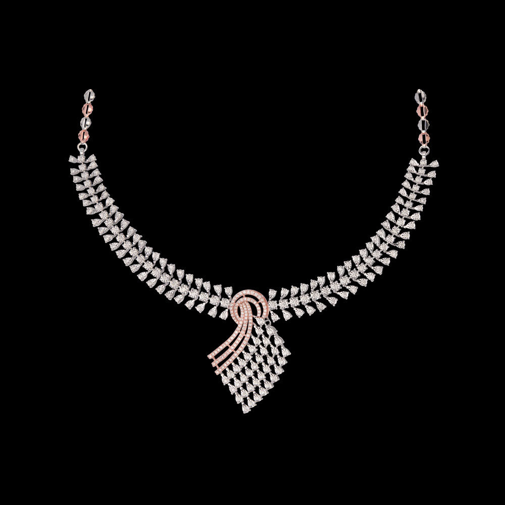 14K Rose Gold Diamond Necklace - 4ct VVS-VS-GH