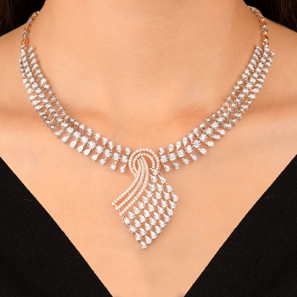 14K Rose Gold Diamond Necklace - 4ct VVS-VS-GH