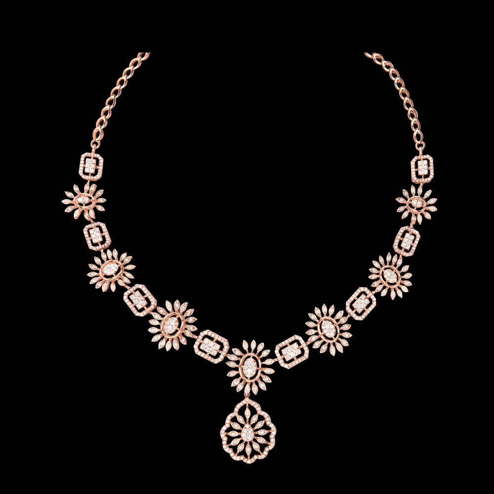 14K Rose Gold Diamond Necklace - 4.46ct VVS-VS-GH