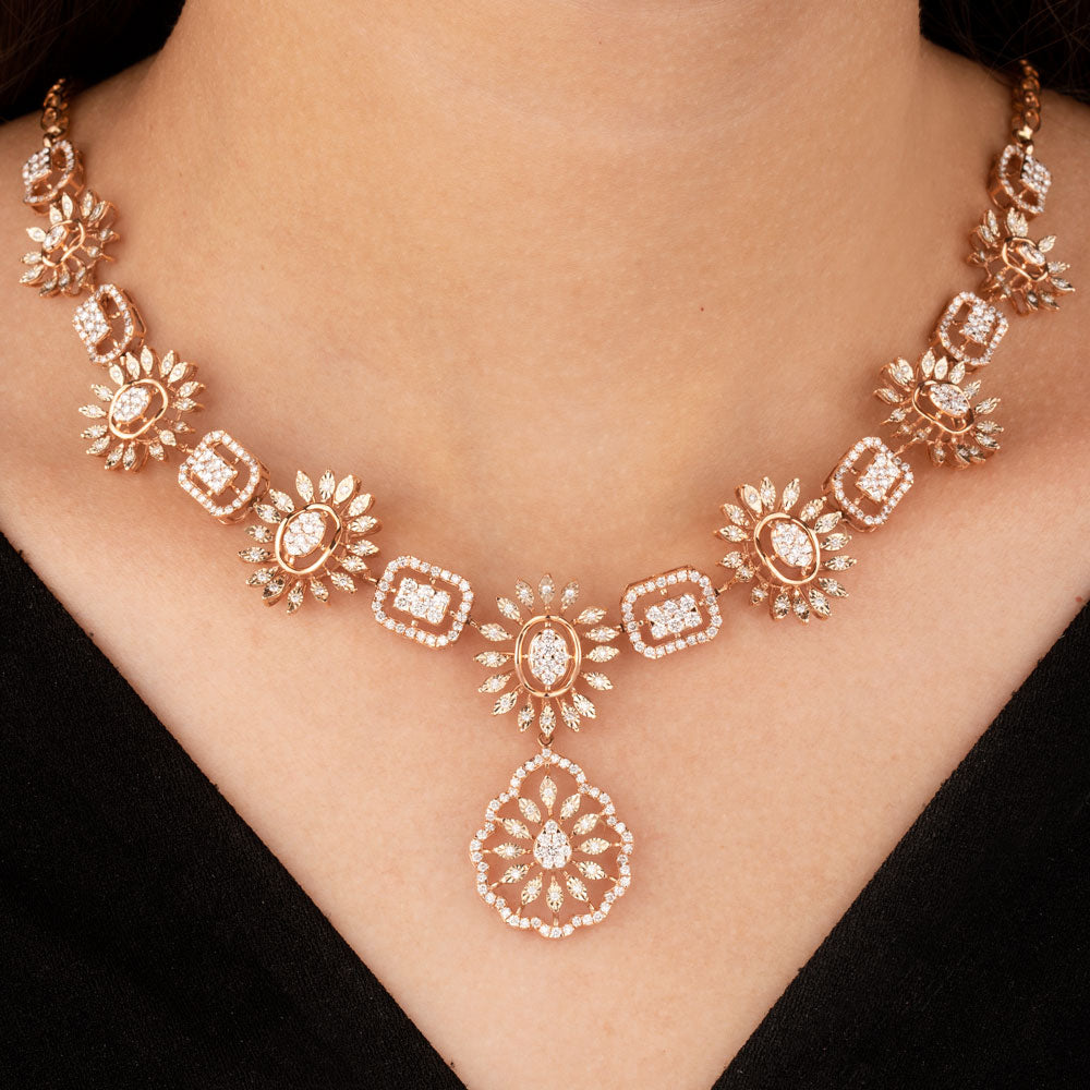 14K Rose Gold Diamond Necklace - 4.46ct VVS-VS-GH