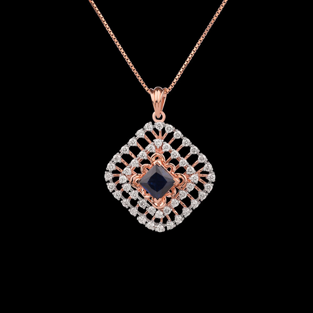 18K Rose Gold Diamond Pendant - 1.4ct VVS-VS-GH with Colour Stones