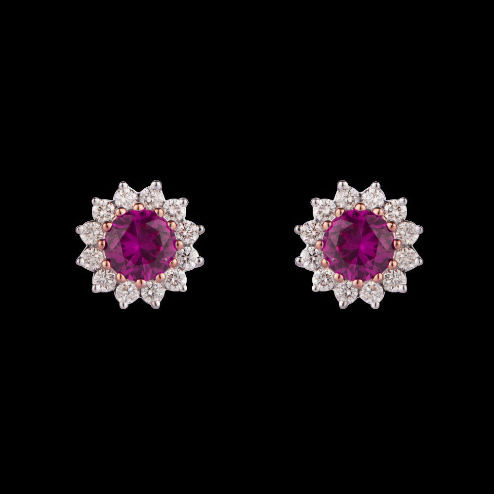 14K Rose Gold Diamond Earrings - 0.26ct VVS-VS-HI with Colour Stones