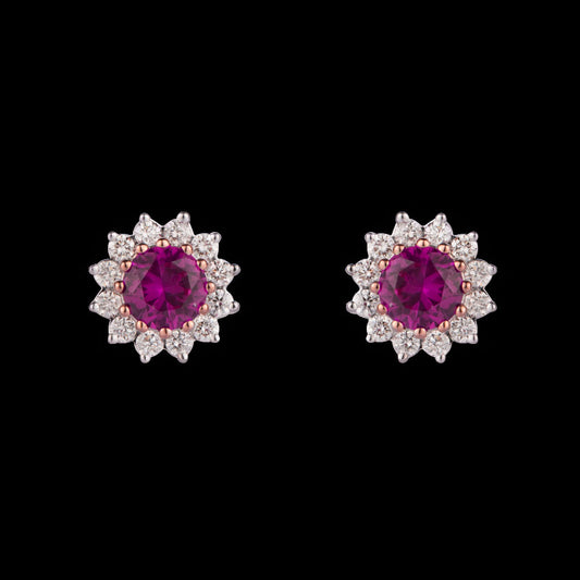 14K Rose Gold Diamond Earrings - 0.26ct VVS-VS-HI with Colour Stones