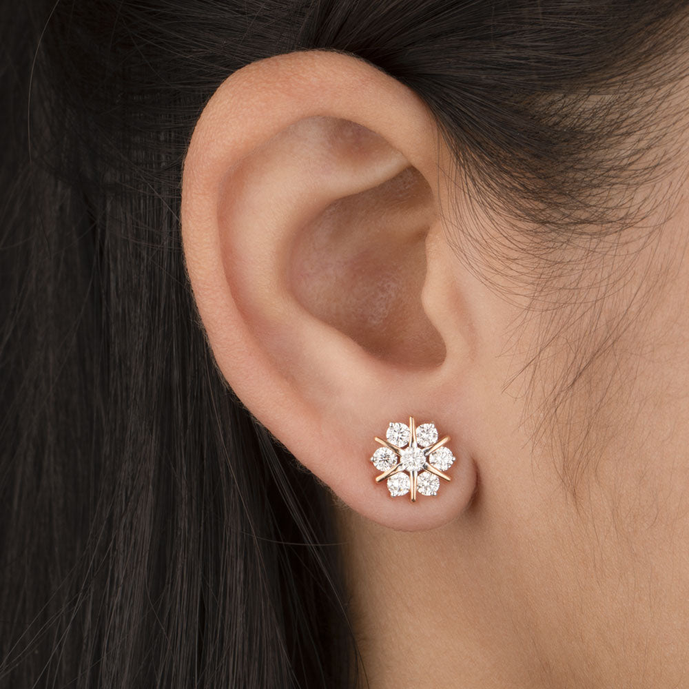 14K Rose Gold Diamond Earrings - 1ct VVS-VS-HI