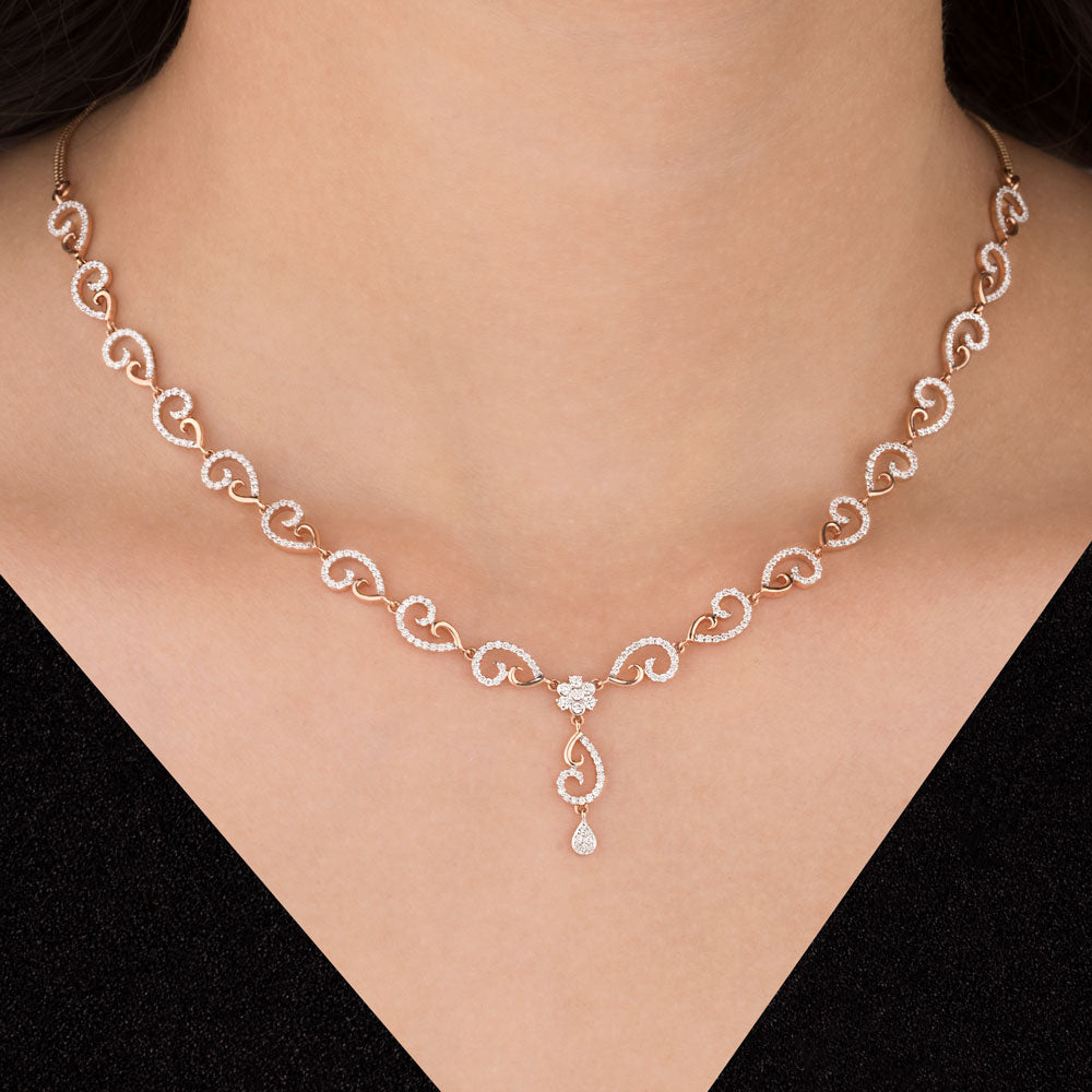 14K Rose Gold Diamond Necklace - 1.38ct VS-SI-FG