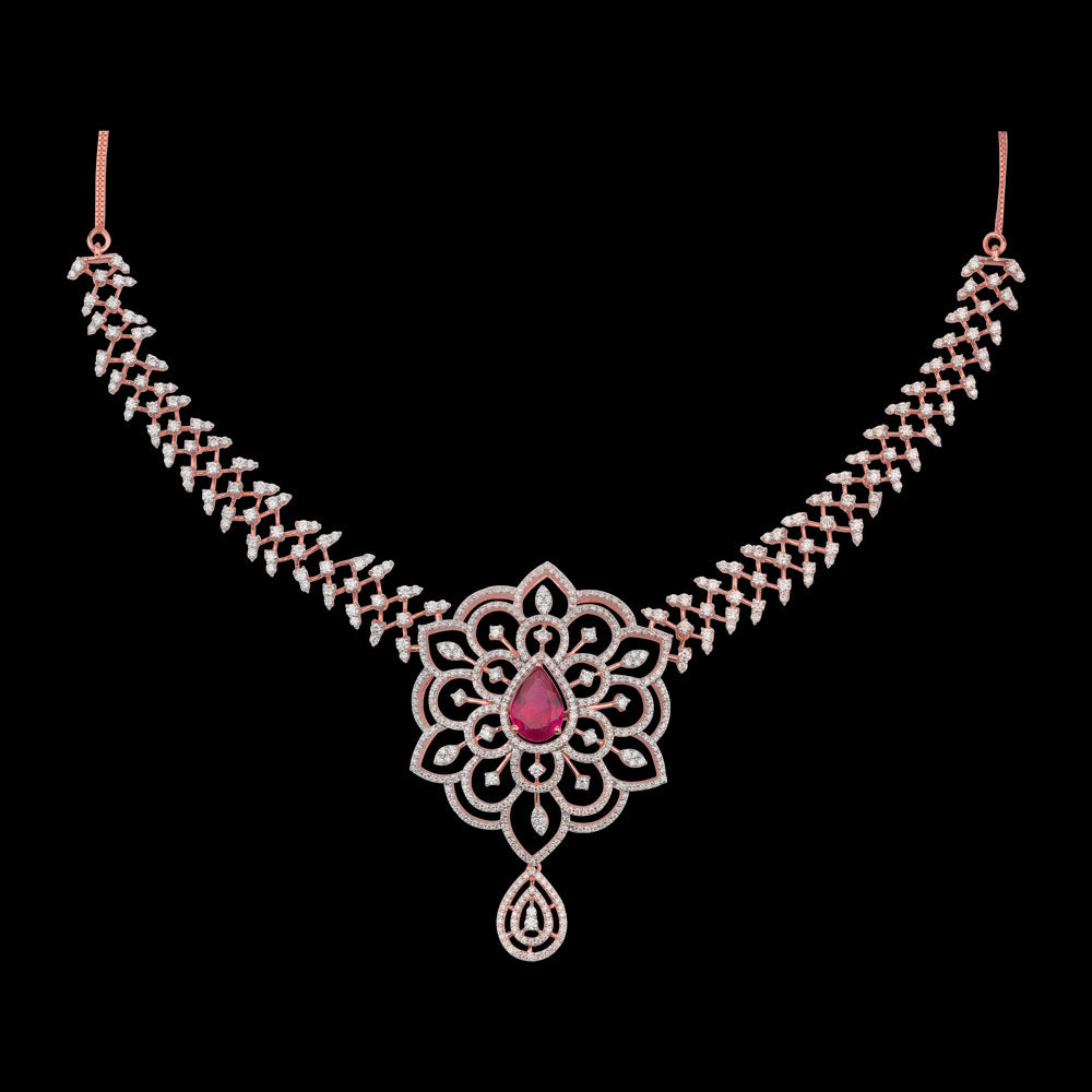 18K Rose Gold Diamond Necklace - 4.01ct VVS-VS-GH with Colour Stones