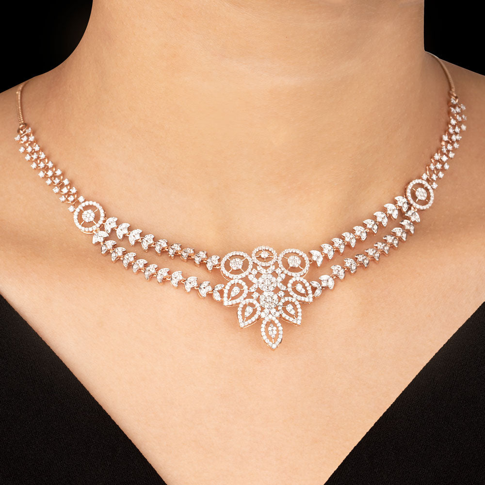 18K Rose Gold Diamond Necklace - 2.96ct VVS-VS-GH