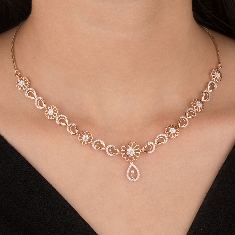 18K Rose Gold Diamond Necklace - 1.23ct VVS-VS-GH