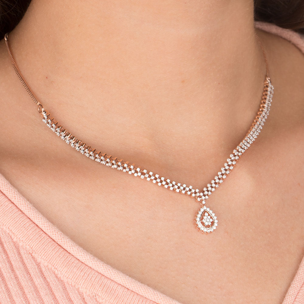 18K Rose Gold Diamond Necklace - 1.578ct VS-SI-FG