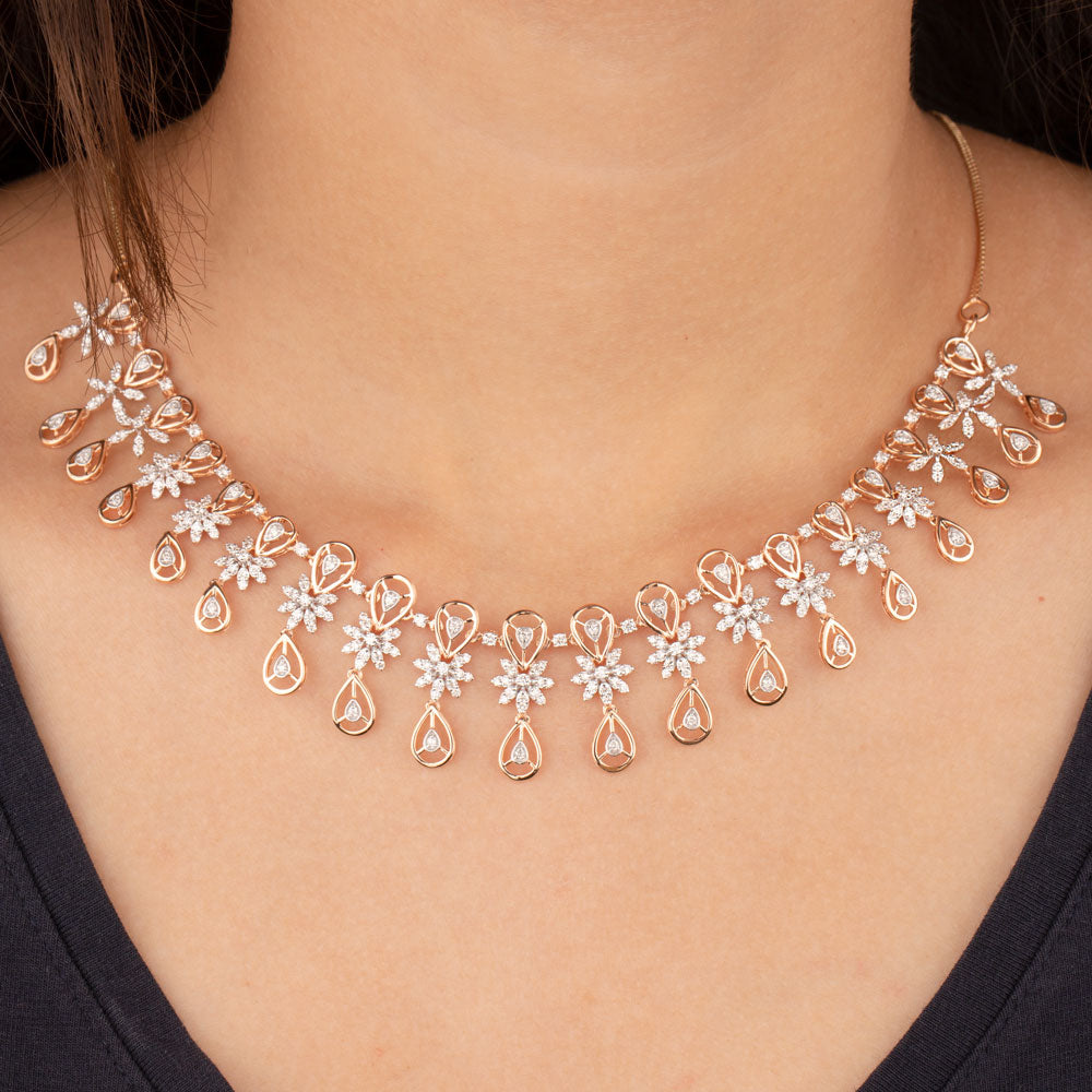18K Rose Gold Diamond Necklace - 3.368ct VVS-VS-HI