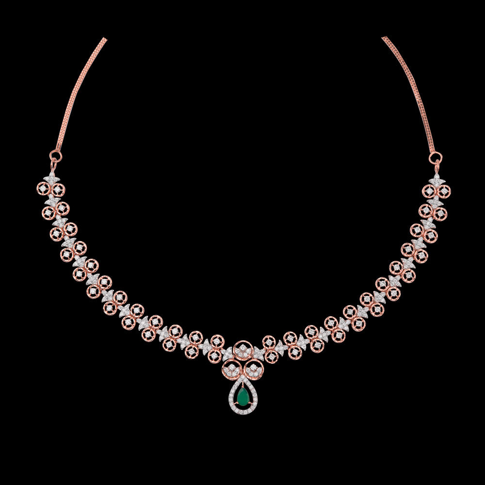 18K Rose Gold Diamond Necklace - 2.7ct VVS-VS-GH with Colour Stones