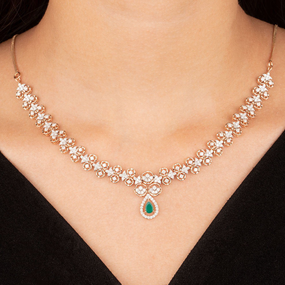 18K Rose Gold Diamond Necklace - 2.7ct VVS-VS-GH with Colour Stones