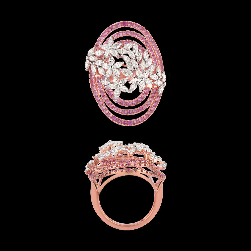 18K Rose Gold Diamond Ring - 1.7ct VVS-EF with Colour Stones