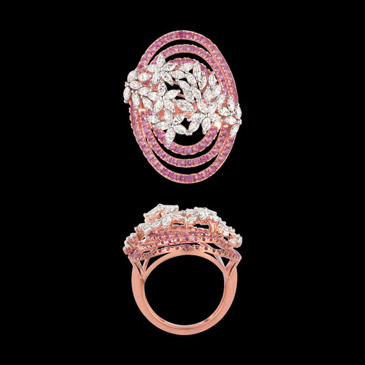 18K Rose Gold Diamond Ring - 1.7ct VVS-EF with Colour Stones