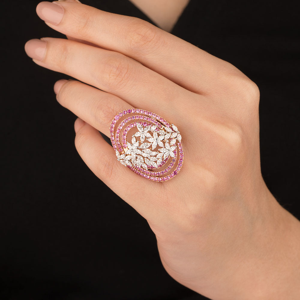 18K Rose Gold Diamond Ring - 1.7ct VVS-EF with Colour Stones