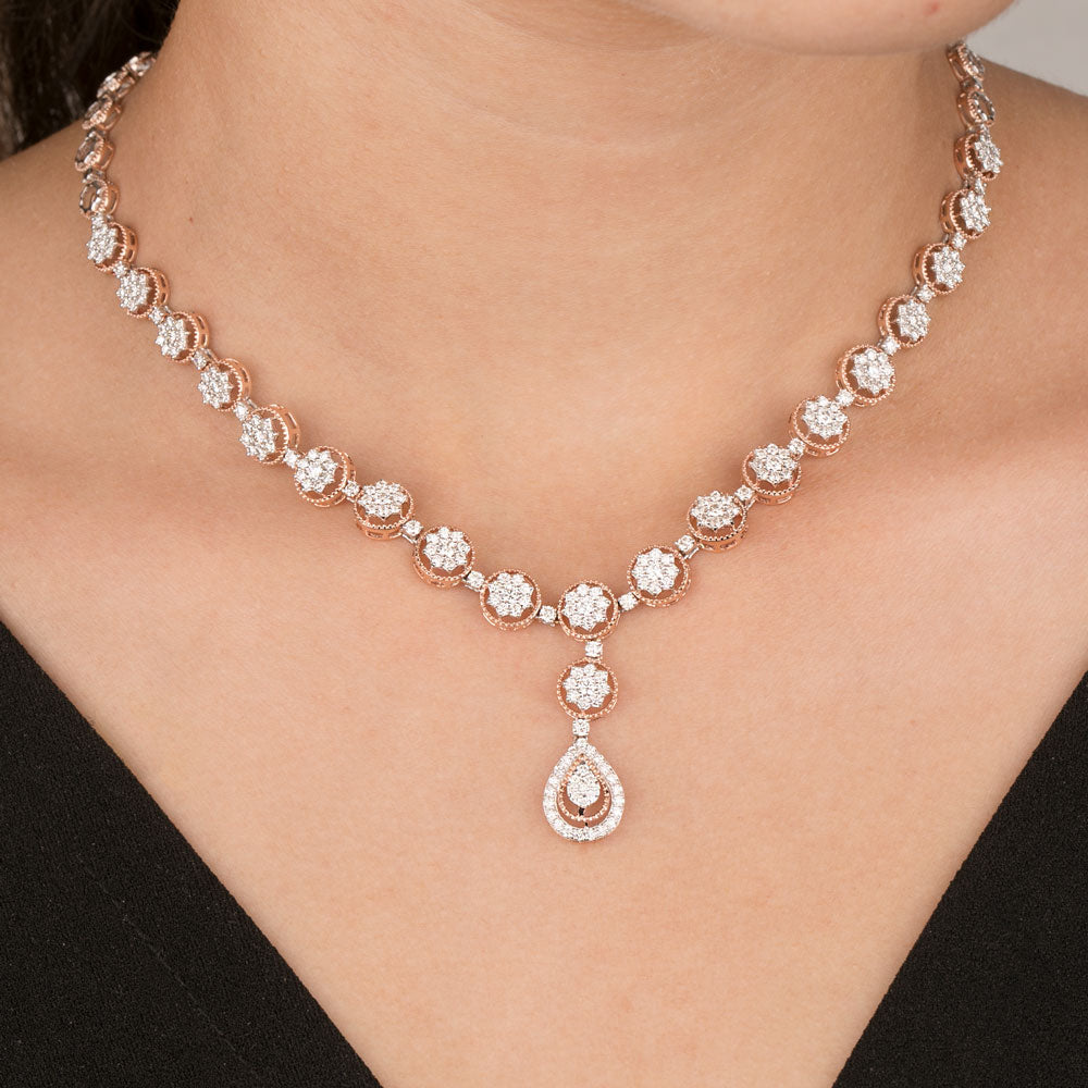 14K Rose Gold Diamond Necklace - 3.91ct VVS-VS-HI